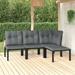 Dcenta 4 Piece Outdoor Patio Furniture Set Dark Gray Cushioned Seat Sectional Sofa Set Black Poly Rattan Conversation Set for Garden Deck Poolside Backyard