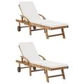 Dcenta 2 Piece Sun Lounger with Cream Cushion Backrest Adjustable Chaise Lounge Chair Teak Wood for Poolside Patio Garden Balcony Outdoor Furniture 76.8 x 23.4 x 13.8 Inches (L x W x H)