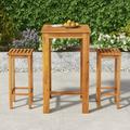 Dcenta 3 Piece Outdoor Dining Set Acacia Wood Bar Table and 2 Stool Chairs Wooden Patio Bistro Set for Garden Terrace Yard Balcony Poolside Furniture