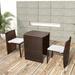 Dcenta 3 Piece Bistro Set Outdoor Table and 2 Garden Chairs with Cream White Seat Cushion Brown Poly Rattan for Patio Balcony Garden Outdoor Furniture