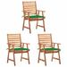 Dcenta Set of 3 Garden Chairs with Green Cushion Acacia Wood Patio Dining Chair for Balcony Terrace Outdoor Furniture 22in x 24.4in x 36.2in