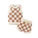 Tregren Baby Clothes Two Pieces Clothing Outfit Round Neck Sleeveless Checkerboard Printed Sweater Vest Tie-Up Shorts