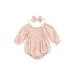 Tregren Newborn Baby Girls Fall Outfit Flower Print Ruffles Long Sleeve Off Shoulder Romper Bodysuit with Headband 2Pcs Set