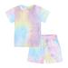 Herrnalise 2pcs Toddler Boy & Girls Rainbow Color Tie Dye Short Sleeve Shirt Top & Shorts Clothes Set Summer Tie-dye Short Sleeve Shorts Casual Homewear Suit