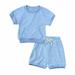 Back to School Savings! Qiaocaity Summer Boy s 2PCS Outfits Set Cotton Short Sleeve TShirt and Short Set Casual Solid Crepe Gauze Breathable Pajama Set Blue 4-5 Years