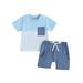Tregren Newborn Baby Boy Summer Clothes Short Sleeve Color Block Front Pocket T-Shirt Top Shorts 2Pcs Casual Outfit