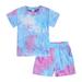Herrnalise 2pcs Toddler Boy & Girls Rainbow Color Tie Dye Short Sleeve Shirt Top & Shorts Clothes Set Summer Tie-dye Short Sleeve Shorts Casual Homewear Suit