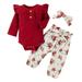 HIBRO 3 Month Girl Clothes Baby Girl Cardigan Set 121g778 Baby Girls Ribbed Romper Tops+ Floral Pants Headband Outfits Set