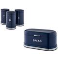 Tower Belle Blue Kitchen Storage Set including Bread Bin, & Tea, Coffee & Sugar Canisters. Stylish Parisian Design in Blue