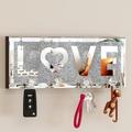 SHYFOY Mirrored Key Holder for Wall Decorative Love Letter Sign Plaque Key Hanger for Wall Decor, Glitter Key Rack Wall Hanger with 4 Crystal Hooks for Entryway Front Door Key Hanging