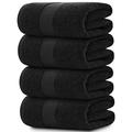 White Classic Luxury Bath Towels Large Pack of 4, Hotel Quality Bathroom Towel Set 137 x 68 cm, Black Shower Cotton Towels 4 Pack, Large Thick Plush Bath Towels 700 Gsm For Body, Hair, Pool, Black