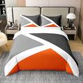 Kids Geometric Abstract Cotton Duvet Cover Set Single Size Grey Orange Stripe Geometry Comforter Cover Set for Kids Women Men Modern Triangle Decor Bedding Set Bedspread Cover Bedding Collection 2Pcs