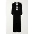 Saloni - Camille Cutout Embellished Velvet Jumpsuit - Black