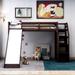 Twin Loft Bed with Slide, Wood Loft Bed No Box Spring Needed with Stairway (Espresso Loft Slide Bed Twin Size)