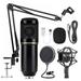 BM800 Condenser Studio Microphone Kits 7 Pcs/Set 20 to 20 000 Hz Mic 0.129inch to XLR Cable with Adjustable Mic Stand USB Sound Adapter Pop Filter Metal Shock Mount