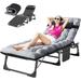 Slsy Folding Lounge Chair 5-Position Adjustable Outdoor Reclining Chair Folding Sleeping Bed Cot Folding Chaise Lounge Chair for Pool Beach Patio Sunbathing