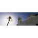 Panoramic Images Low angle view of a palm tree near a church Ios Cyclades Islands Greece Poster Print by Panoramic Images - 36 x 12