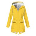 Yohome Women Plush Solid Stripe Rain Jacket Outdoor Plus Waterproof Hooded Raincoat