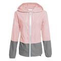 Eyicmarn Women Packable Rain Jacket Outdoor Color Block Hooded Windbreaker with Drawstring