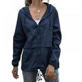 Raincoat Women Lightweight Waterproof Rain Jackets Packable Outdoor Hooded Windbreaker Blue XL