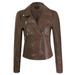 A2Y Women s Classic Vegan Leather Zip Up Rider Style Moto Biker Jacket Brown L