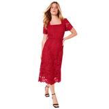 Plus Size Women's Square-Neck Lace Jessica Dress by June+Vie in Classic Red (Size 30/32)