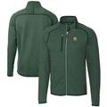Men's Cutter & Buck Heather Green Notre Dame Fighting Irish Alumni Logo Mainsail Sweater-Knit Full-Zip Jacket
