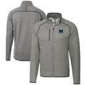 Men's Cutter & Buck Heather Gray Michigan Wolverines Alumni Logo Mainsail Sweater-Knit Full-Zip Jacket