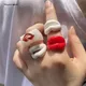 HUANZHI 2021 Neue Rote lippen Harz Ring Geometrische Acryl Ringe Bunte Platz für Frauen Mädchen