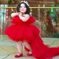 Baby Mädchen Rot Hinter Bogen Spitze Prinzessin Kleid Elegante Party Hochzeit 2 8 Jahre Geburtstag