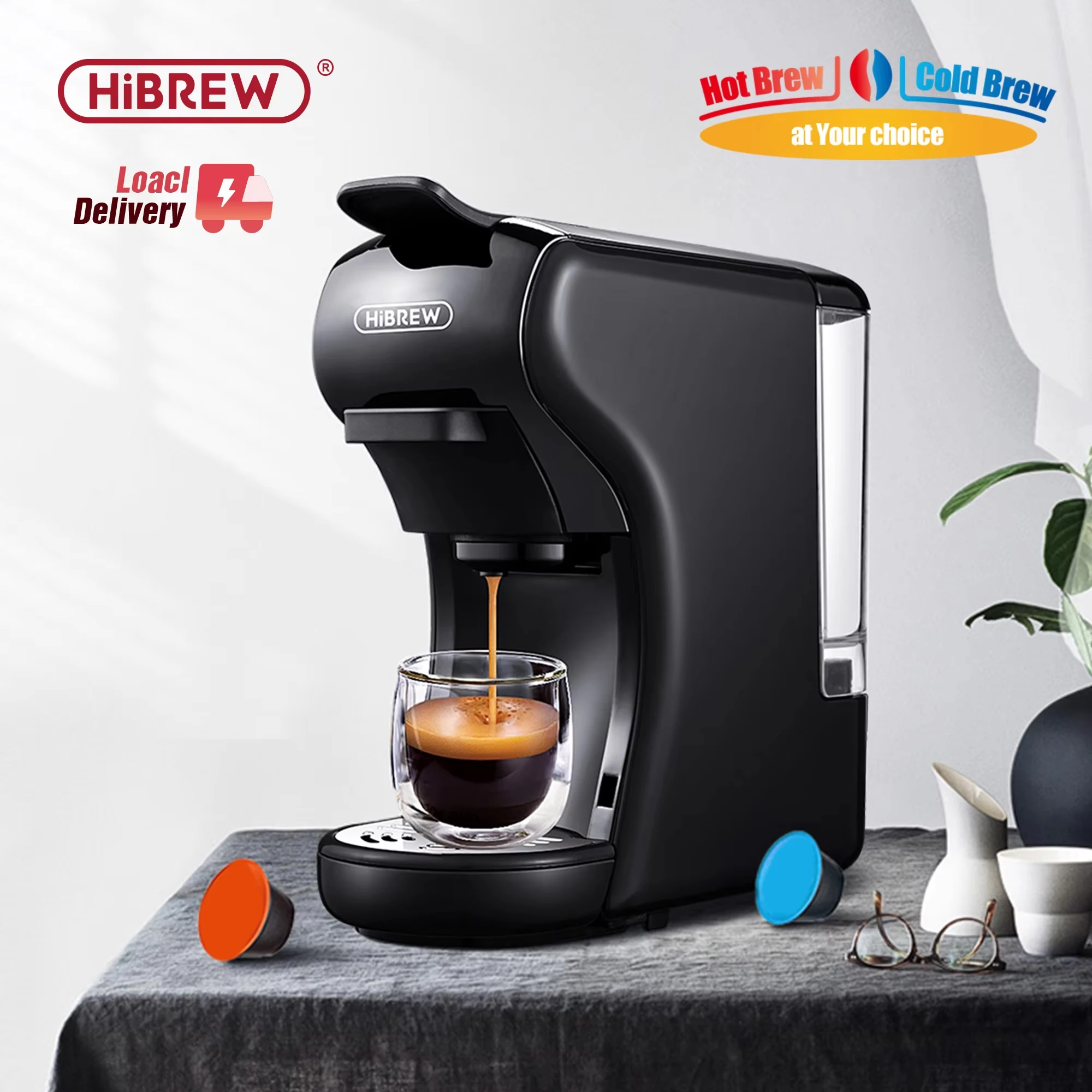 HiBREW Kaffeemaschine 19 Bar 4 in 1 Heiß & Kalt Mehrere Kapsel Espresso Cafetera Pod Kaffeemaschine Dolce Milch Nexpresso Pulver H1A Image