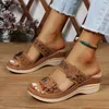 Frauen Hausschuhe Plus Größe frauen Schuhe Retro Römischen Sandalen Frauen Pu Casual Blumen Keil