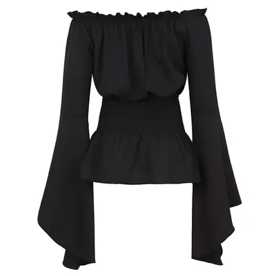 Bluse Damen Langarm Renaissance Mittelalter Chemise Viktorianisch Pirat Gothic Retro Bauernmädchen Schulterfrei Shirt Top Kostüm Image
