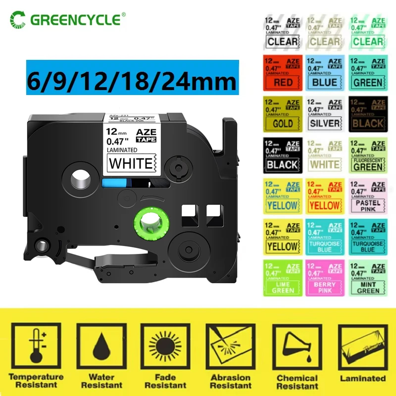 GREENCYCLE 1 Stück 6 mm/9 mm/12 mm 231 Etikettenband kompatibel für Brother P-Touch Etikettendrucker für TZ TZE 131 231 431 531 631 731 Band Image