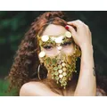 Luxus Frauen Münze Glocke Quaste Maskerade Maske Schleier Gesicht Kette Bauchtanz Bühne Cosplay