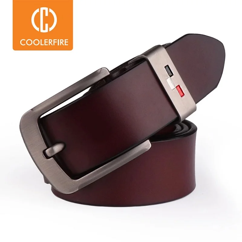 COOLERFIRE Neue Herren-Gürtel aus echtem Leder, hochwertiger Vintage-Stil, klassischer Jeans-Ledergürtel für Herren 051 Image