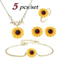 3/5 teile/satz Anhänger Halsketten Ohrring Armband Ring Set Sonnenblume Schmuck Set Sommer Mode