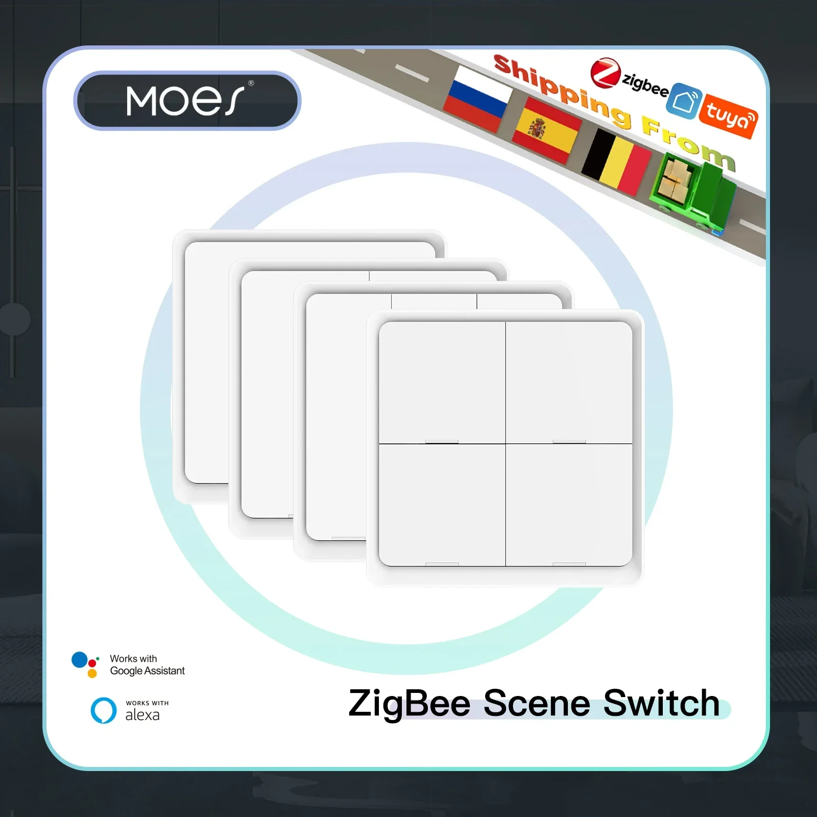 MOES 4-Gang Tuya ZigBee Wireless 12-Szenenschalter Druckknopf-Controller Batteriebetriebenes Automatisierungsszenario für Tuya-Geräte Image