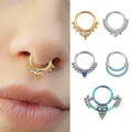 1PC Surgical Steel Nose Ring Cartilage Earring Zircon CZ Cluster Beaded Hinged Septum Rings Clicker