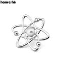 Hanreshe Atom Melecule Science Medical Pin Brooch Proton Symbol Neutron Nucleus Pearl Lapel Badge