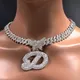 Men Women 14MM Cuban Chain Crystal Butterfly Initials Name Pendant Necklace Iced Out Cursive Letters