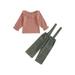 Toddler Baby Girl 2Pcs Fall Outfits Long Sleeve Doll Collar Tops + Suspender Pants Set
