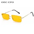 OEC CPO Ladies Small Rimless Sunglasses Women Fashion Rectangle Yellow Orange Sun Glasses Female Men