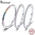 BAMOER 925 Sterling Silver CZ Simulated Diamond Stackable Ring Platinum Plated Eternity Bands for