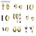 CCFJOYAS Black color Zircon 925 Sterling Silver Hoop Earrings Women Gold color Earrings Fashion