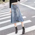 S-5XL Women Denim Skirt Spring Summer 2023 Fashion Casual Medium-long Package hip Irregular hem Slim