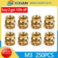 250pcs M3 Brass Insert Nut Hot Melt Knurled Thread Heat Embedment Copper Nuts Embed Parts Pressed