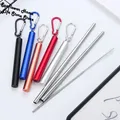 Reusable Stainless Steel Straws with Aluminum Keychain Case Cleaning Brush Collapsible Telescopic