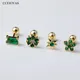 CCFJOYAS 1 pair of 925 Sterling Silver Green Zircon Gold Stud Earrings Women Piercing Clips Wedding