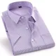 High Quality Short Sleeve Summer Mens Dress Casual Plaid Shirt Male Regular Fit Blue Purple 4XL 5XL
